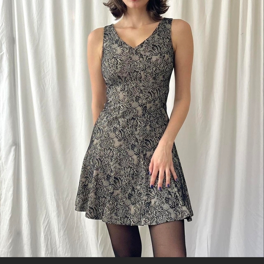 Elegant Black Drop Waist Lace Dress